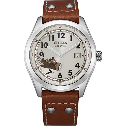 腕時計 シチズン 逆輸入 海外モデル 海外限定 Citizen Eco-Drive Men's Disney Mickey Mouse Aviator Watch, Stainless Steel with Brown Leather Strap, 3-Hand Date, 40mm (Model: BV1088-08W)腕時計 シチズン 逆輸入 海外モデル 海外限定｜angelica