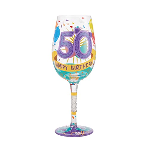 エネスコ Enesco 飾りつけ 室内装飾 外国で模範例 亜米利加 Enesco Designs by Lolita Happy 50th Birthday Hand-Painted Artisan Wine Glass, 15 Ounce, Multicolorエネスコ Enesco 飾りつけ 室内装飾 外国で模範例 亜米利加
