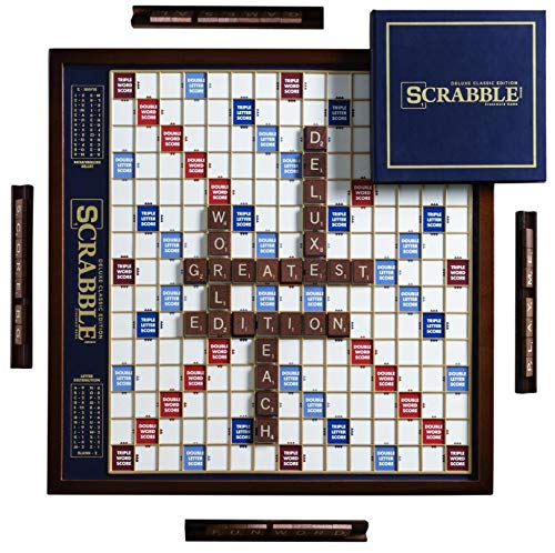 ゲーム盤力くらべ 英語 亜米利加 外国で力くらべ WS Game Company Scrabble Deluxe Edition Board Game Featuring a Rotating Wooden Game Cabinet with Built-インチ Storage and Raised Letter Tile Grid ? Board Games for 2-4 Players ゲーム盤力くらべ 英語 亜米利加 外国で力くらべ