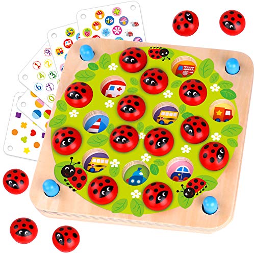 ゲーム盤力くらべ 英語 亜米利加 外国で力くらべ Nene Toys Ladybug’s Garden Memory Game ? Wooden Matching Games for Toddlers 3-5 ? Travel Toy for Boys Girls, Road Trip Essentials for Toddler, Airplane, Car - Ideal Chrゲーム盤力くらべ 英語 亜米利加 外国で力くらべ