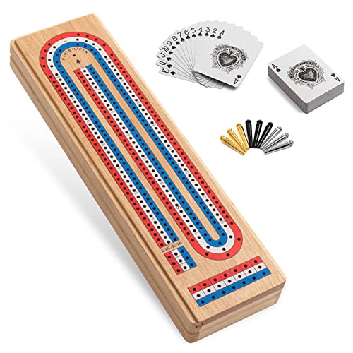 ゲーム盤力くらべ 英語 亜米利加 外国で力くらべ Ceebyfa Cribbage Board Game Set with Large Storage Area, Solid Wood 3 Track Cribbage Board, 9 Metal Pegs, 2 Playing Cards and Instruction. Portable Travel Board Game for All ゲーム盤力くらべ 英語 亜米利加 外国で力くらべ