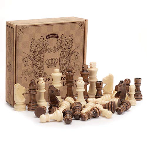 ゲーム盤競り合い 英語 亜米利加 外国で競り合い AMEROUS Wooden Chess Pieces Only, Staunton Style Wood Chessmen with 3.15\" King - Storage Bag - Gift Packed Box, Tournament Chess Game Pawns for Replacement of Missing Piecesゲーム盤競り合い 英語 亜米利加 外国で競り合い"