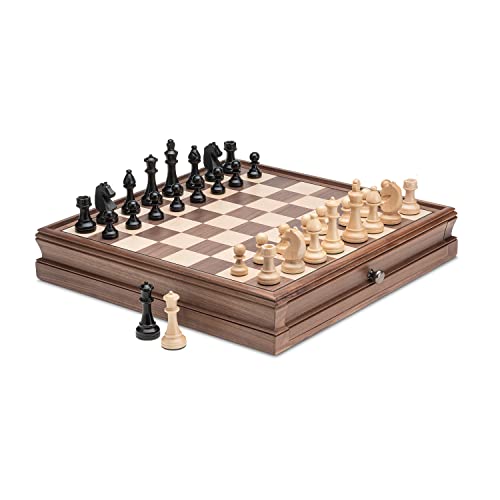 ゲーム盤取り組み 英語 亜米利加 外国で取り組み A\u0026A 15 inch Walnut Wooden Chess Set with Storage Drawer, Triple Weighted Pieces, 3.0 inch King Height, Walnut \u0026 Maple Inlay, 2 Extra Queen, Classic 2 インチ 1 Chess and Checkers ゲーム盤取り組み 英語 亜米利加 外国で取り組み