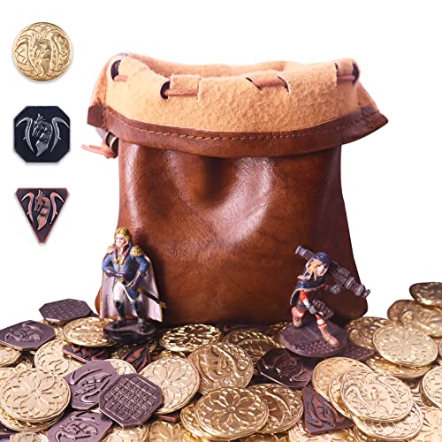 ゲーム盤力くらべ 英語 亜米利加 外国で力くらべ 70PCS Metal DND Coins \u0026 PU Leather Bag, Contains 30 Gold Coins, 20 Silver coins and 20 Copper coin, Fantasy Coin for Board Game, Game Token with Retro PU Leather Pouch, Medieゲーム盤力くらべ 英語 亜米利加 外国で力くらべ