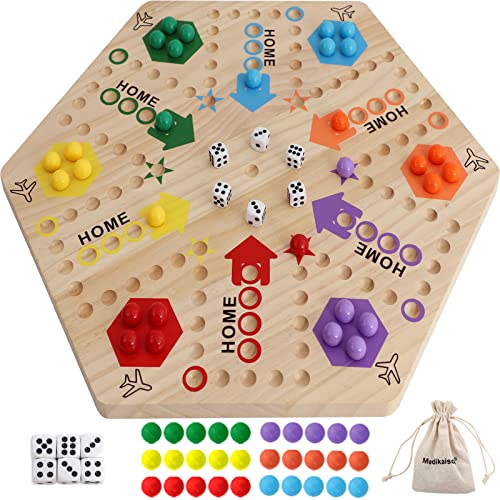 ゲーム盤力くらべ 英語 亜米利加 外国で力くらべ Medikaison Large Size Original Marble Game Solid Wood 20 inch Wahoo Board Game Double Sided Painted Wooden Fast Track for 6 and 4 Players 6 Colors 24 Marbles 6 Dice for Familゲーム盤力くらべ 英語 亜米利加 外国で力くらべ