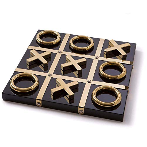 ゲーム盤力くらべ 英語 亜米利加 外国で力くらべ LuxLand Home Modern Tic Tac Toe for Home Decoration, Gold and Black Hand Crafted with Black Wood and Gold Color Stainless Steel, Decorative Tic Tac Toe, Table Top Decoration,ゲーム盤力くらべ 英語 亜米利加 外国で力くらべ