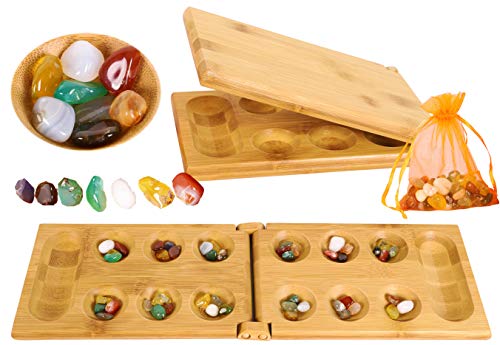ゲーム盤取り組み 英語 亜米利加 外国で取り組み TOWO Mancala Board Game - Kalaha Board Game with Folding Wooden Board Natural Stone Pebbles -Families Board Games-Mancala Games Strategic Game for Kids Adultゲーム盤取り組み 英語 亜米利加 外国で取り組み