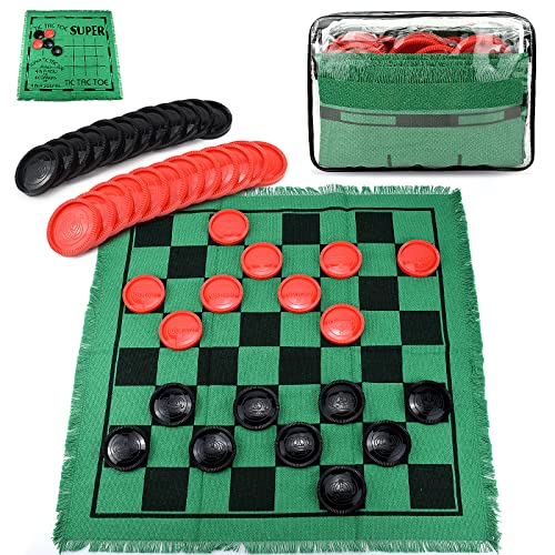 ゲーム盤力くらべ 英語 亜米利加 外国で力くらべ Giant Checkers 3 インチ 1 Tic Tac Toe Game Board for Adults and Kids with 24 Checker Pieces Reversible Rug, Indoor \u0026 Outdoor Games for Family, Party, School, Office,Travelゲーム盤力くらべ 英語 亜米利加 外国で力くらべ
