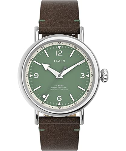 ウォッチ 引き分けメックス メンズ Timex Men\u0027s Standard 40粍 Watch - Brown Strap Green Dial Silver-Tone Caseウォッチ 引き分けメックス メンズ