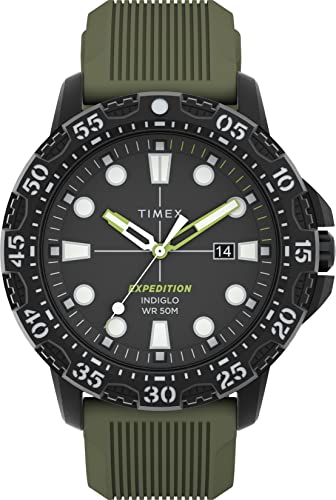 腕時計 タイメックス メンズ Timex Men's Expedition Gallatin 44mm Watch ? Black Case Green Dial with Green Silicone Strap腕時計 タイメックス メンズ｜angelica
