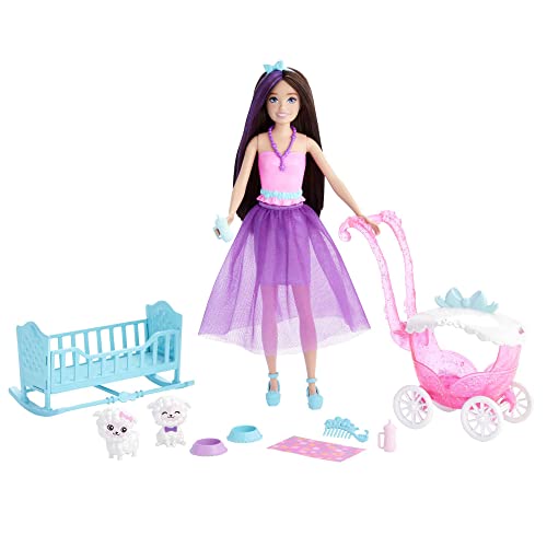 バービー バービーあやつり人形 Barbie Skipper Doll \u0026 Nurturing Playset, Brunette with Fantasy Look, 2 Lamb Figures, Stroller, Rocking Crib \u0026 5+ Accessories??バービー バービーあやつり人形