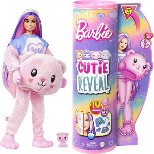 バービー バービーあやつり人形 Barbie Cutie Reveal Doll with Pink Hair \u0026 Teddy Bear Costume, 10 Suprises Include Accessories \u0026 Pet (Styles May Vary)バービー バービーあやつり人形