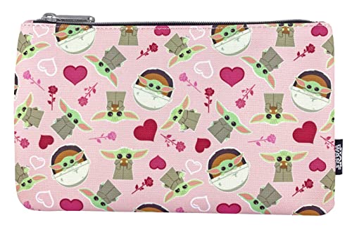 ラウンジフライ アメリカ 日本未発売 バッグ コラボ Loungefly Star Wars Baby Yoda Grogu Hearts and Flowers All Over Print Large Cosmetic Bag Pouchラウンジフライ アメリカ 日本未発売 バッグ コラボ