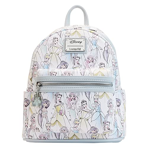 ラウンジフライ アメリカ 日本未発売 バッグ コラボ Loungefly Disney Princesses Sketch Pastel Colors All Over Print Womens Double Strap Shoulder Bag Purseラウンジフライ アメリカ 日本未発売 バッグ コラボ｜angelica