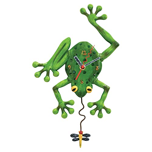 壁掛け時計 振り子時計 インテリア 海外モデル アメリカ Enesco Allen Designs Frog Catching a Dragonfly Sculpted Pendulum Wall Clock, 14 Inch, Green壁掛け時計 振り子時計 インテリア 海外モデル アメリカ|angelica