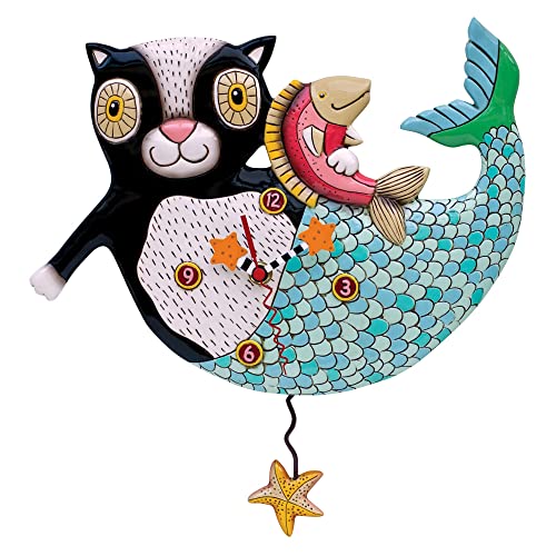 壁掛け時計 振り子時計 インテリア 海外モデル アメリカ Enesco Allen Designs Mermaid Cat Mercat Holding a Fish Sculpted Pendulum Wall Clock, 12.5 Inch, Multicolor壁掛け時計 振り子時計 インテリア 海外モデル アメリカ|angelica