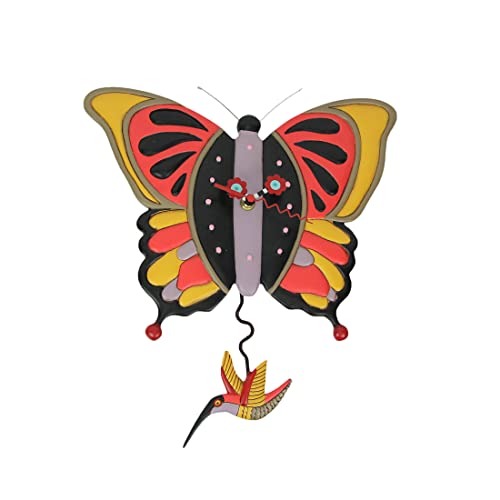壁掛け時計 振り子時計 インテリア 海外モデル アメリカ Allen Designs Enesco Flutterby Butterfly with Hummingbird Sculpted Pendulum Wall Clock, 13 Inch, Multicolor壁掛け時計 振り子時計 インテリア 海外モデル アメリカ|angelica