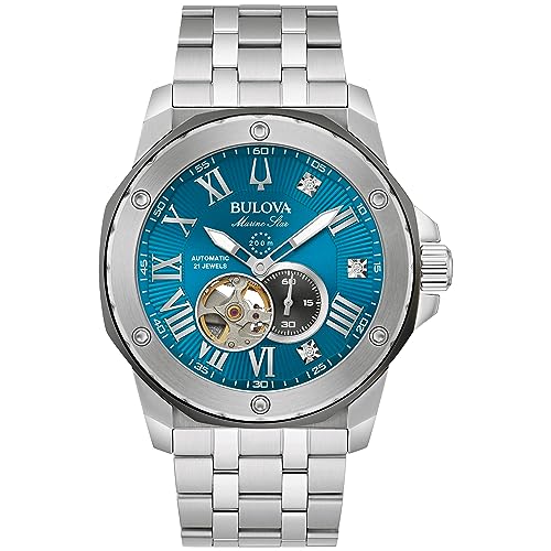 ウォッチ ブローバ メンズ Bulova Marc Anthony Men\u0027s Automatic Marine Star Stainless Steel Watch,Open Aperture,Exhibition Case Back,Diamond Accent Blue Sunray Dial, (Model:98D184)ウォッチ ブローバ メンズ