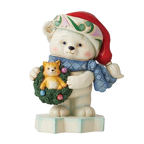 エネスコ Enesco 飾りつけ 室内装飾 外国で模範例 亜米利加 Enesco Jim Shore Heartwood Creek Polar Bear Holding a Wreath Pint-Sized Figurine, 5.28 Inch, Multicolorエネスコ Enesco 飾りつけ 室内装飾 外国で模範例 亜米利加