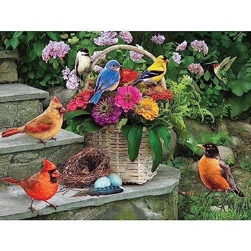 ジグソーパズル 海外製 アメリカ Bits and Pieces ? 1000 Piece Jigsaw Puzzle for Adults ? Birds On The Porch Steps - Flowers Jigsaw Puzzle by Greg Giordano, Completed Puzzle Size: 18" x 24"ジグソーパズル 海外製 アメリカ|angelica