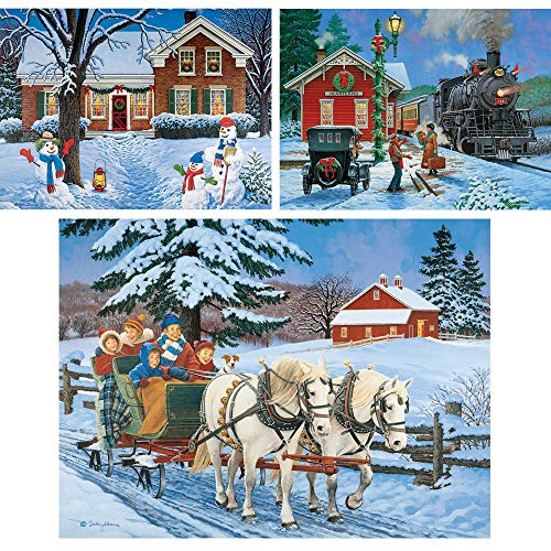 ジグソーパズル 海外製 アメリカ Bits and Pieces - Value Set of Three (3) 1000 Piece Jigsaw Puzzles for Adults - Each Puzzle Measures 20" X 27" - 1000 pc Classic Winter Holiday Jigsaws by Artist John Sloaneジグソーパズル 海外製 アメリカ｜angelica