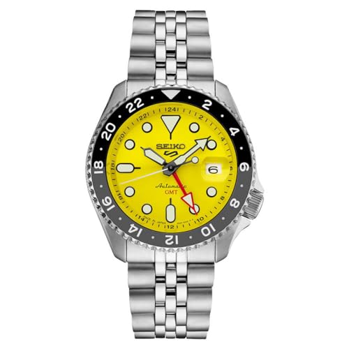 ウオッチ セイコー メンズ SEIKO SSK017 Automatic Watch for Men - 5 Sports Collection - Men\u0027s Sport Watch, Stainless Steel, Yellow Dial, GMT Hand - Water-Resistant 100Mウオッチ セイコー メンズ