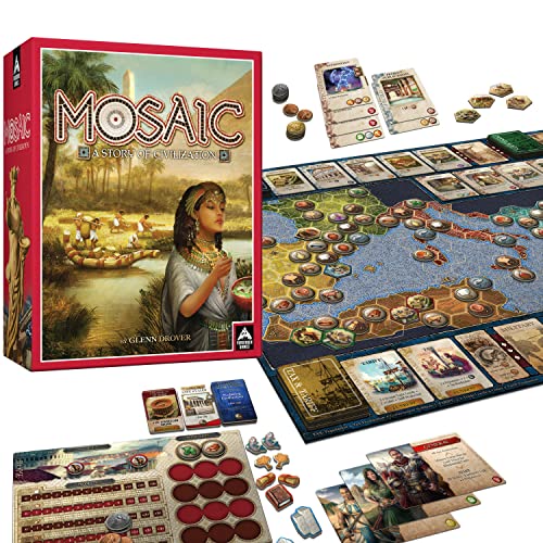 ゲーム盤力くらべ 英語 亜米利加 外国で力くらべ Mosaic: A Story of Civilization - Strategy Board Game for Adults and Family | Fast, Fun, Action-Selection and Area Control Game | 1-6 Players | Ages 14 and Up | 120 Minutes |ゲーム盤力くらべ 英語 亜米利加 外国で力くらべ