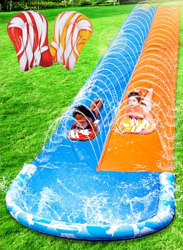 ゲーム盤力くらべ 英語 亜米利加 外国で力くらべ JOYIN 32.5FT Water Slide and 2 Inflatable Boards, Extra Long Double Lawn Heavy Duty Splash Mat Pad with Sprinkler for Kids Adults Backyard Summer Water Toy Outdoor Fun, Blue,ゲーム盤力くらべ 英語 亜米利加 外国で力くらべ