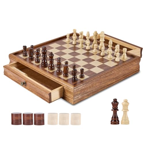 ボードゲーム 英語 アメリカ 海外ゲーム VEVOR Solid Wood Chess Set, 15 inch 2-in-1 Chess Checkers Game Set, Chess Board Games with Storage Drawer & Weighted Chess Checkers Pieces & 2 Queens, Christmas Crafts Xmas Gボードゲーム 英語 アメリカ 海外ゲーム|angelica