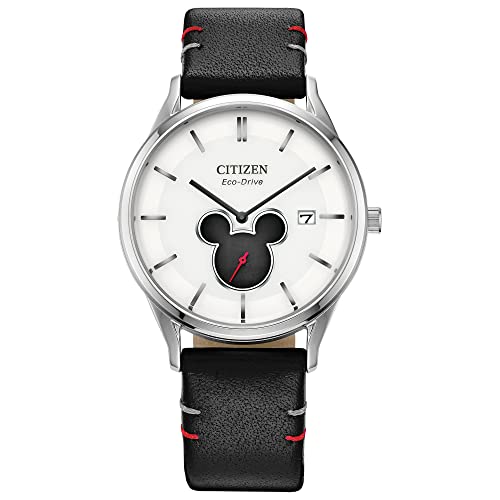 腕時計 シチズン 逆輸入 海外モデル 海外限定 Citizen Eco-Drive Mickey Mouse Shadow, Stainless Steel, Black Leather Strap, 2-Hand with Sub-Dial, 40mm (Model: BV1130-03W)腕時計 シチズン 逆輸入 海外モデル 海外限定|angelica