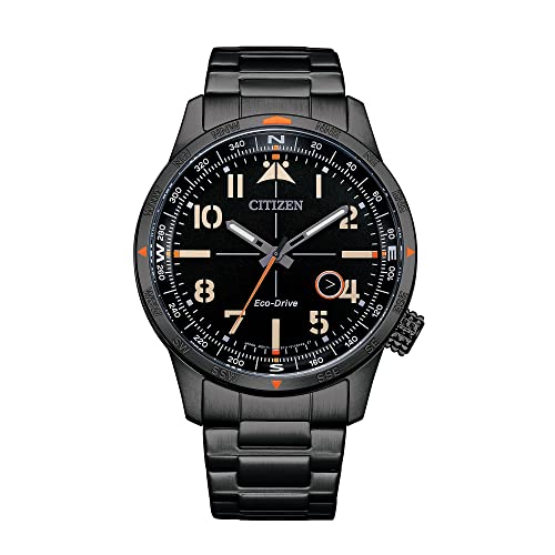 腕時計 シチズン 逆輸入 海外モデル 海外限定 Citizen Men's Eco-Drive Weekender Avion Field Watch in Black IP Stainless Steel, Black Dial (Model: BM7555-59E)腕時計 シチズン 逆輸入 海外モデル 海外限定｜angelica