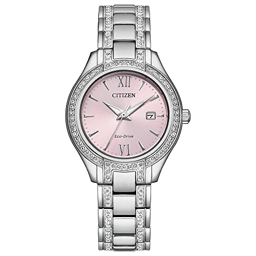 ウオッチ シチズン 逆インポート 外国でひな形 外国で押さえる Citizen Ladies Eco-Drive Crystal Eco Watch, Silver-Tone Stainless Steel Bracelet, Pink Dial, 3 Hand, Date (Model: FE1230-51X)ウオッチ シチズン 逆インポート 外国でひな形 外国で押さえる