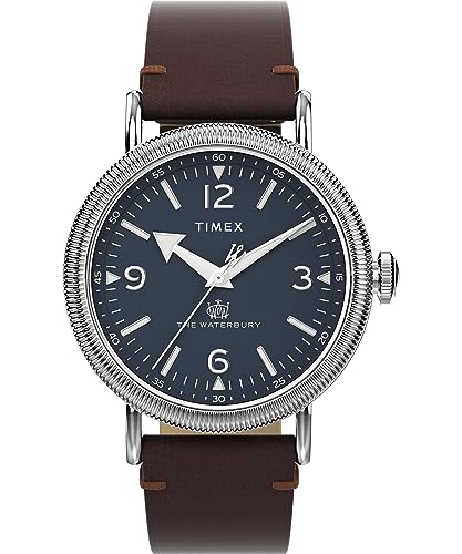腕時計 タイメックス メンズ Timex Men's Waterbury Traditional 40mm Watch - Brown Strap Blue Dial Silver-Tone Case腕時計 タイメックス メンズ|angelica