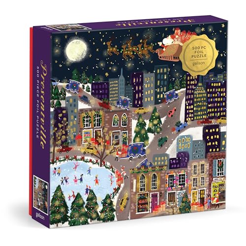 ジグソーパズル 海外製 アメリカ Galison Presentville 500 Piece Holiday Foil Puzzle Featuring Beautiful Artwork of A Cozy and Festive City Scene by Joy Laformeジグソーパズル 海外製 アメリカ|angelica
