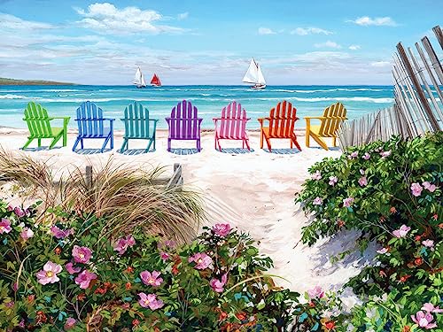 ジグソーパズル 海外製 アメリカ White Mountain 500 Piece Jigsaw Puzzle Summer Beach Sailboat Puzzles with Large Pieces Gift for Adults 18"x24" - Rainbow Chairsジグソーパズル 海外製 アメリカ｜angelica