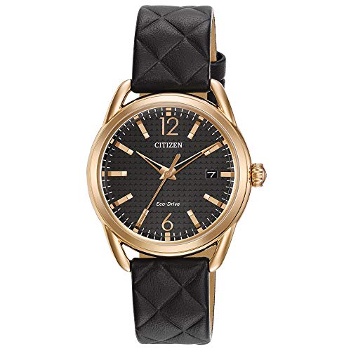 ウォッチ シチズン 逆インポート 外国で青写真 外国で制限事項 Citizen Women\u0027s Eco-Drive Dress Classic Rose Gold Stainless Steel with Black Quilted Leather Strap, 36粍 (Model: FE6083-13E)ウォッチ シチズン 逆インポート 外国で青写真 外国で制限事項