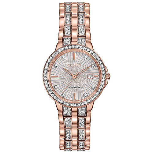 シチズン CITIZEN エコ運転 Eco-Drive 影ぼうし水晶 レディースウォッチ ピンクゴールドトーンのステンレススチールブレスレット 入れもの28 EW2348-56A スワロフスキークリスタル