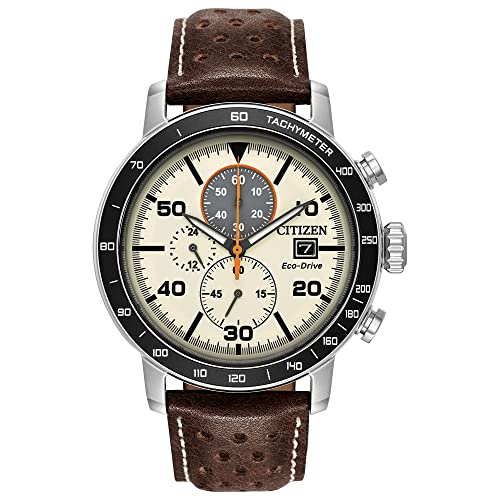 ウオッチ シチズン 逆インポート 外国で模範例 外国で押さえる CA0649-06X Citizen Men\u0027s Eco-Drive Weekender Brycen Chronograph Watch インチ Stainless Steel, Brown Leather Strap, Ivory Dial (Model: CA0649-06X)ウオッチ シチズン 逆インポート 外国で模範例 外国で押さえる CA0649-06X