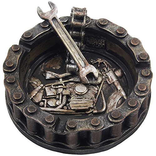 灰皿 海外モデル アメリカ 輸入物 6098171 Decorative Motorcycle Chain Ashtray with Wrench and Bike Motif Great for a Biker Bar & Harley Mechanics Shop Smoking Room Decor As Unique for Men or Smokers灰皿 海外モデル アメリカ 輸入物 6098171