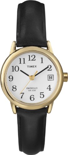 腕時計 タイメックス レディース T2H341 Timex Women Easy Reader 25mm Watch ? Gold-Tone Case White Dial and Date with Black Leather Strap腕時計 タイメックス レディース T2H341