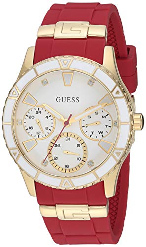 腕時計 ゲス GUESS レディース GUESS Gold-Tone + Iconic Red Stain Resistant Silicone Watch with Day, Date + 24 Hour Military/Int'l Time. Color: Red (Model: U1157L2)腕時計 ゲス GUESS レディース｜angelica