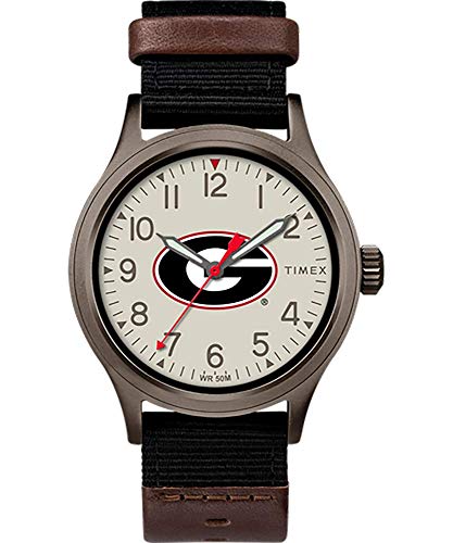 腕時計 タイメックス メンズ Timex Men Collegiate Clutch 40mm Watch ? Georgia Bulldogs with Black Fabric \u0026 Brown Leather Strap腕時計 タイメックス メンズ