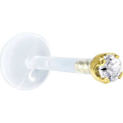 ボディキャンディー ボディピアス アメリカ 日本未発売 ウォレット Body Candy 14k Yellow Gold 1.5mm (0.015 cttw) Genuine Diamond Bioplast Push in Labret 16 Gauge 3/8"ボディキャンディー ボディピアス アメリカ 日本未発売 ウォレット|angelica