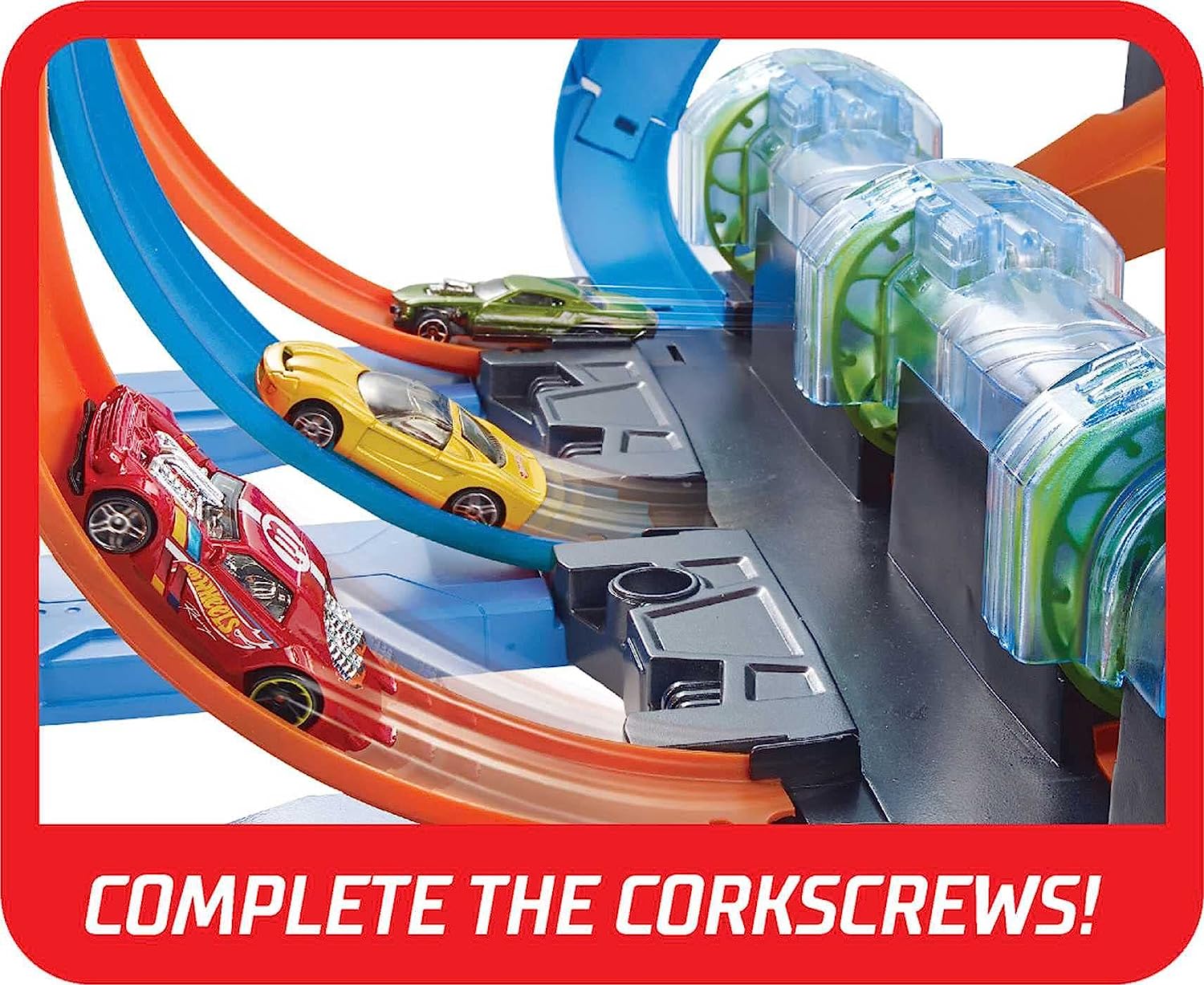 hot wheels corkscrew crash track with motorized boosters