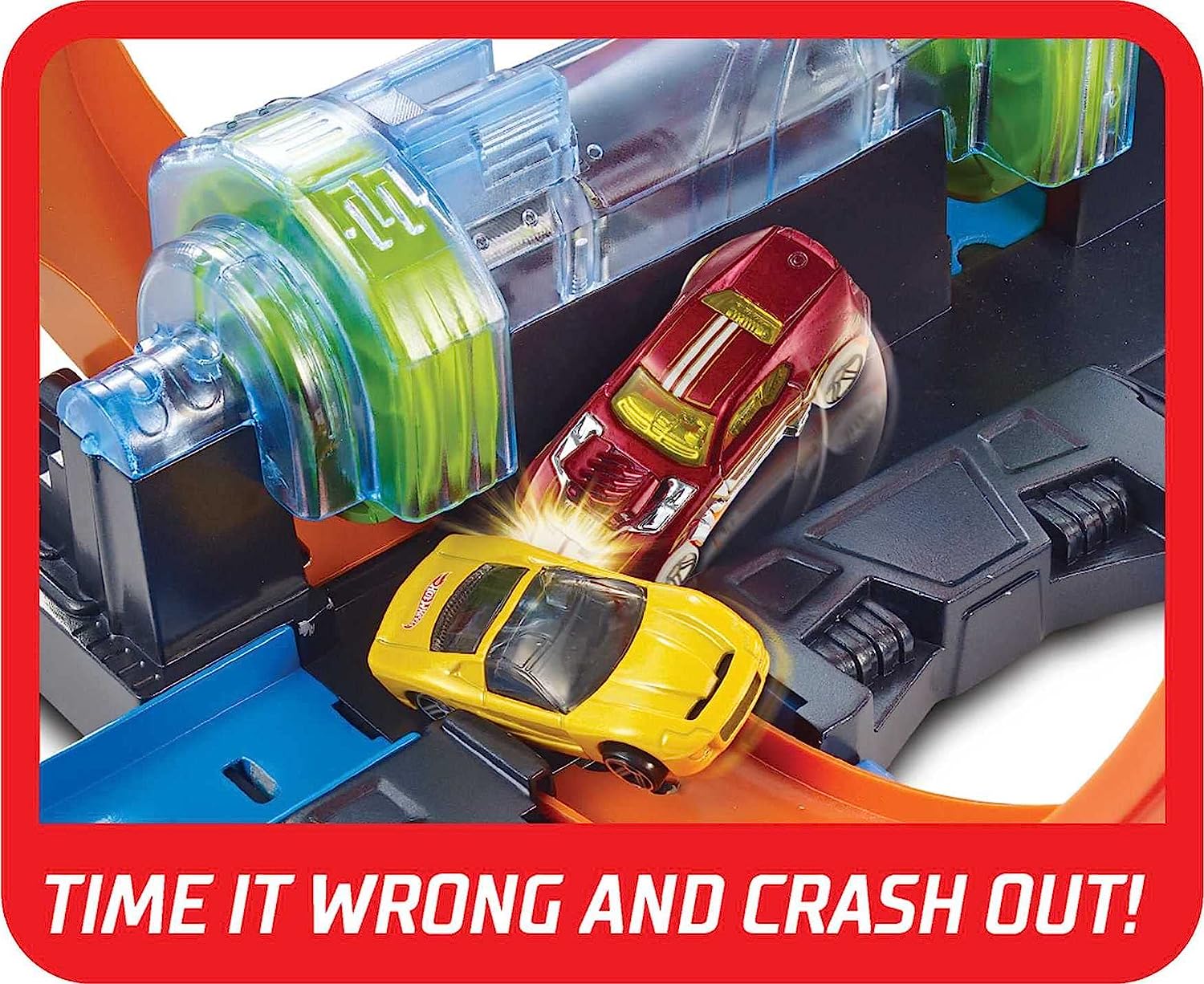 hot wheels corkscrew crash track with motorized boosters