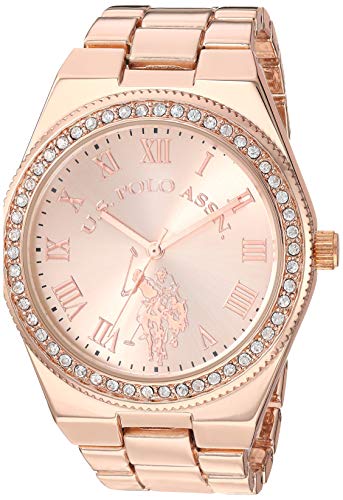 腕時計 ユーエスポロアッスン レディース U.S. Polo Assn. Women's Rose Gold Watch with Roman Numerals and Crystal Bezel Accent ? Elegant Analog Quartz Timepiece with Polished Link Bracelet Fits Wrists 5.5"-8"腕時計 ユーエスポロアッスン レディース｜angelica 10,998円
