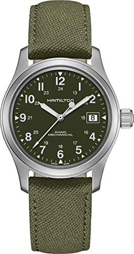 腕時計 ハミルトン メンズ Hamilton Khaki Field Mechanical Men's Watch, 38mm Stainless Steel Case, Swiss Made, Green Dial Analog Wrist Watch for Men, 50m Waterproof, Sapphire Crystal, Canvas Strap腕時計 ハミルトン メンズ|angelica
