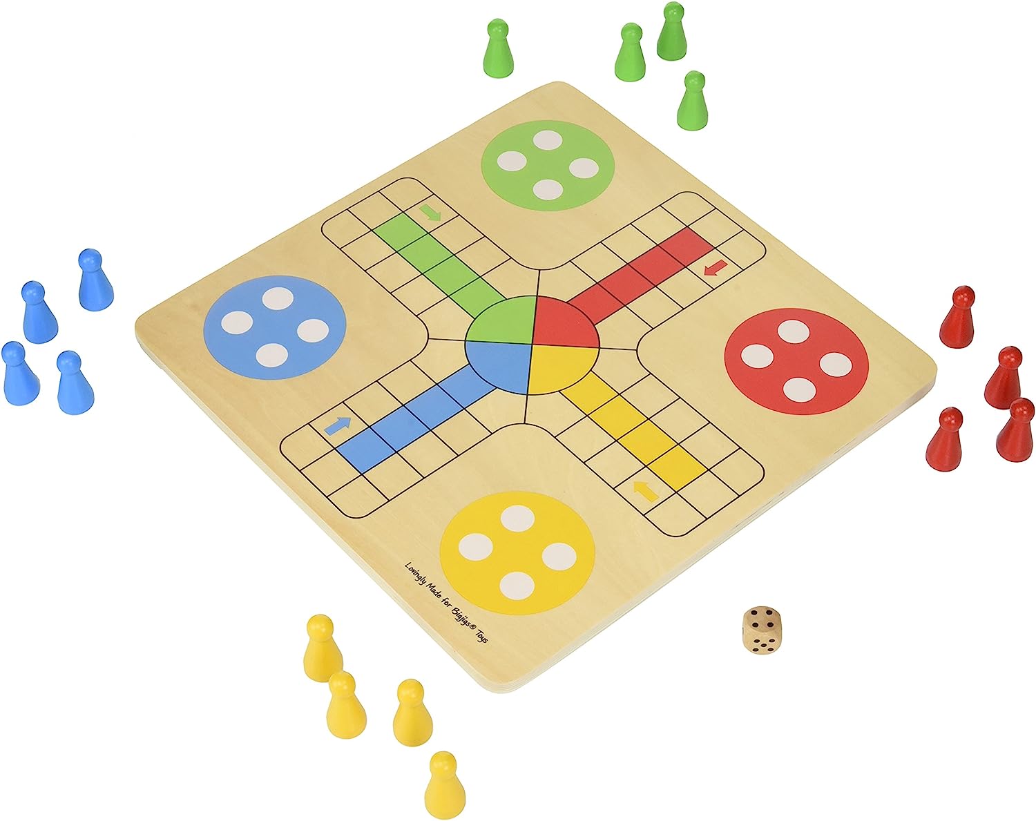 Bigjigs Toys Traditionelles Ludo Spiel – Aus Holz, Für 2–4 Spieler, Ab 3 Jahre | Familienspiel Mit Großen Figuren