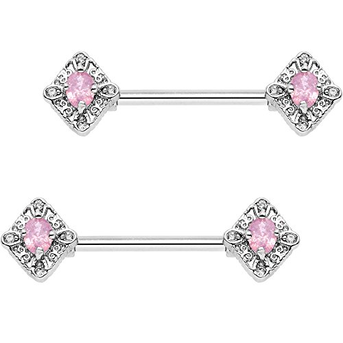 ボディキャンディー ボディピアス アメリカ 日本未発売 ウォレット Body Candy Steel Clear Pink Accent Rococo Barbell Nipple Ring Set of 2 14 Gauge 5/8"ボディキャンディー ボディピアス アメリカ 日本未発売 ウォレット|angelica