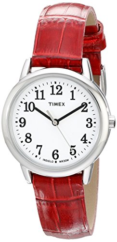 腕時計 タイメックス レディース TW2P68700 Timex Women Easy Reader 30mm Watch ? Silver-Tone Case White Dial with Red Croco Pattern Leather Strap腕時計 タイメックス レディース TW2P68700